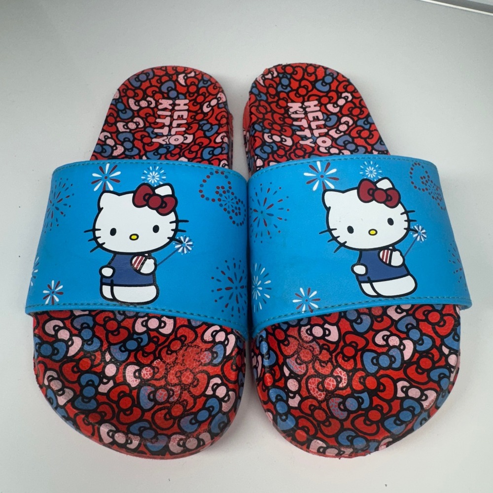 Hello Kitty Slides Sandals Blue‎ Red White Patriotic Fireworks Print Size 6mall